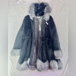 New Luxury Women's Black and Gray Faux Fur Leather Jacket